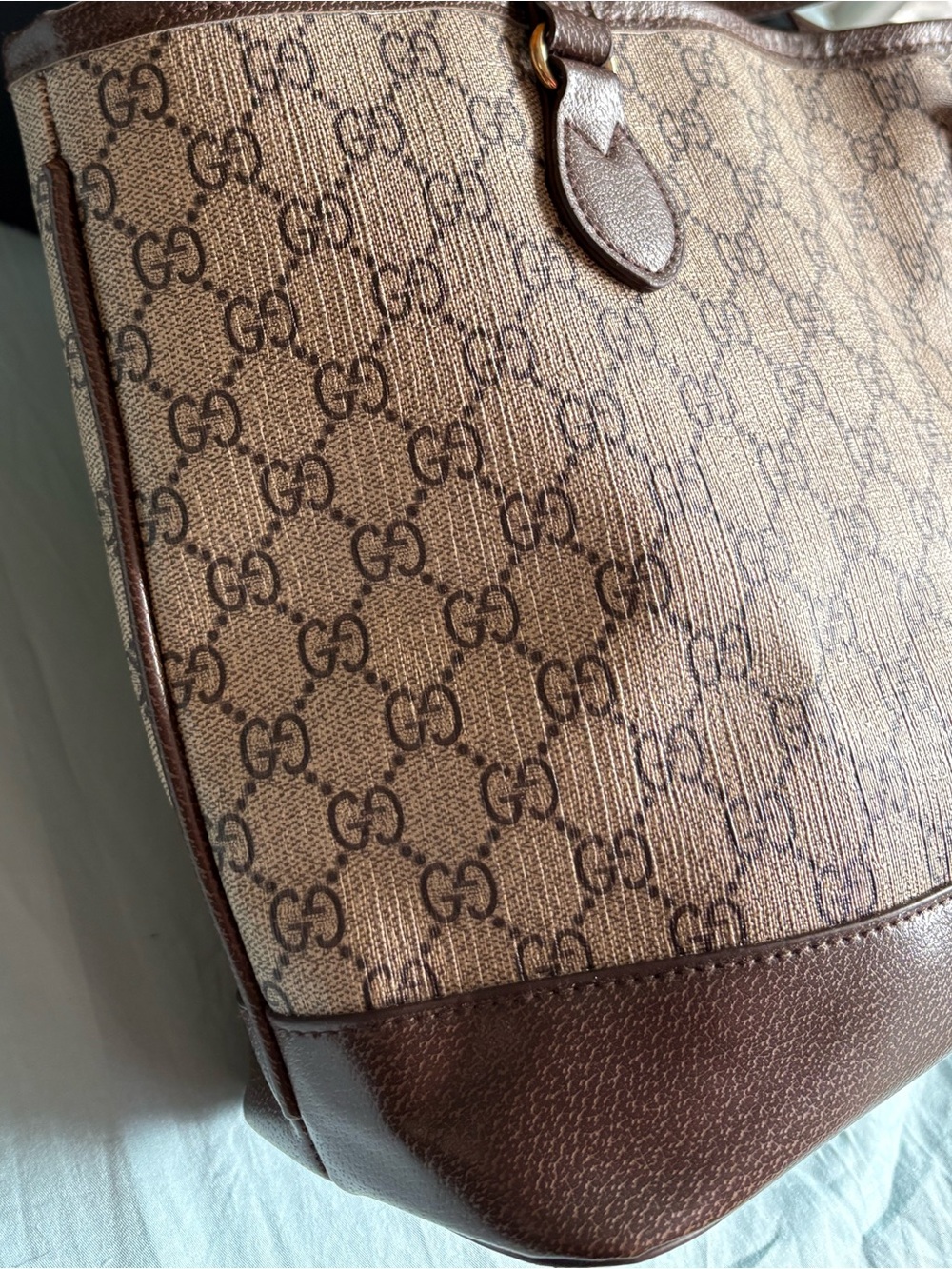 Gucci Brown GG Monogram Canvas Tote with Dark Brown Leather Trim - Picture 10 of 14